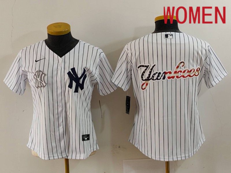 Women New York Yankees Blank White stripe Game 2024 Nike MLB Jersey style 5->new york yankees->MLB Jersey